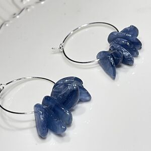 HANDCRAFTED dainty silver-tone hoops & blue kyanite earrings